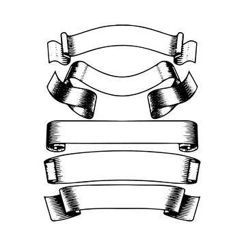 木刻画钢笔画版画丝带标题框素描线稿插画