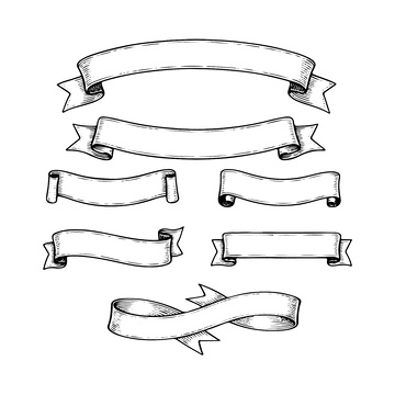 黑白线稿版画木刻画丝带表带标题框线描