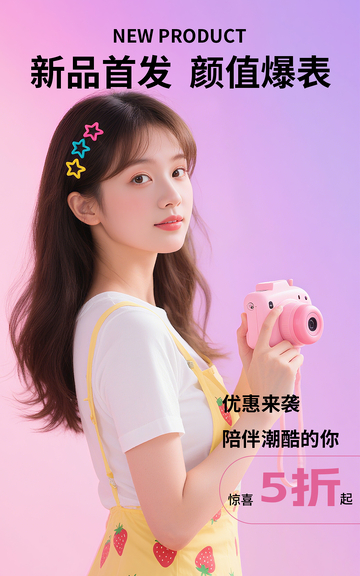 电商竖版海报粉色新品首发