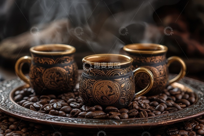 高清大图下载【趣麦麦图】咖啡豆和古董杯子