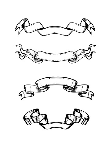 素描线稿插画版画木刻画丝带飘带标题框