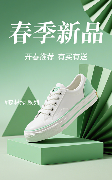 电商绿色春季新品女鞋竖版海报