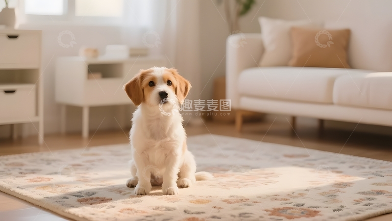高清大图下载【趣麦麦图】温馨客厅的萌犬