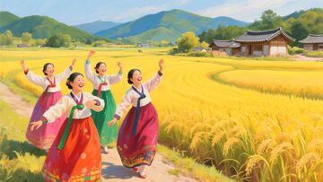 四个朝鲜姑娘庆丰收节