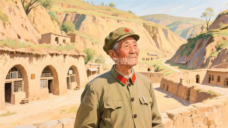高清大图下载【趣麦麦图】老红军在延安革命圣地