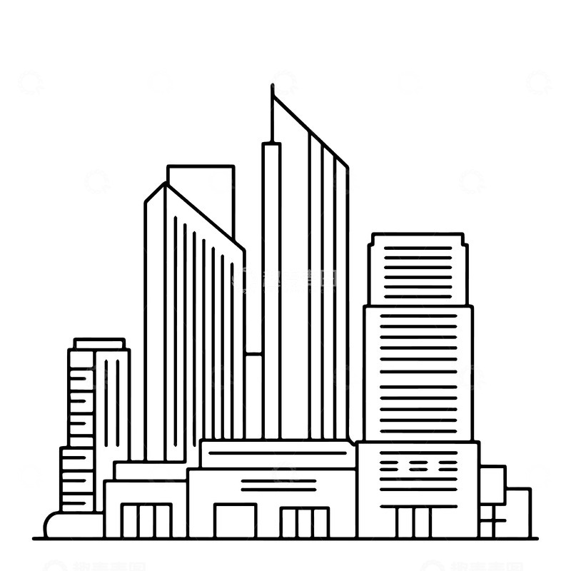 源文件下载【趣麦麦图】现代都市线稿插画