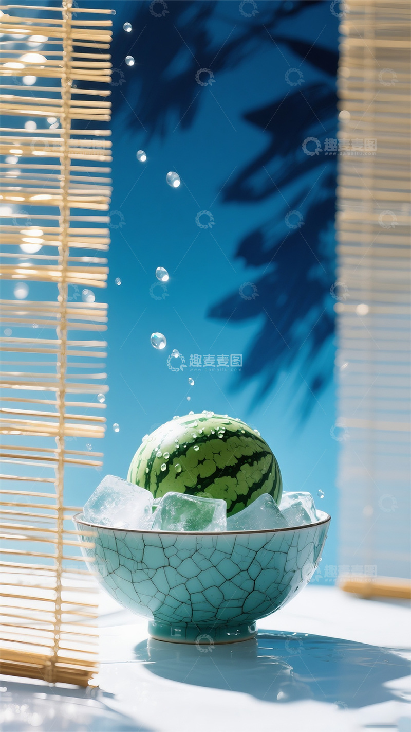 高清大图下载【趣麦麦图】竹帘西瓜背景图