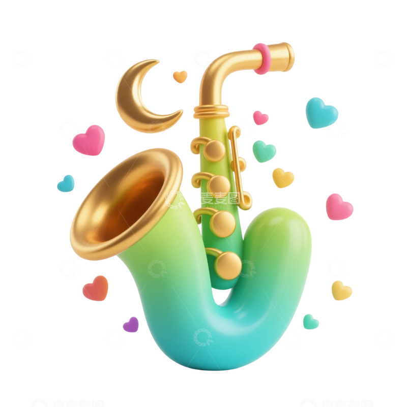 高清大图下载【趣麦麦图】立体萨克斯爱心元素设计素材
