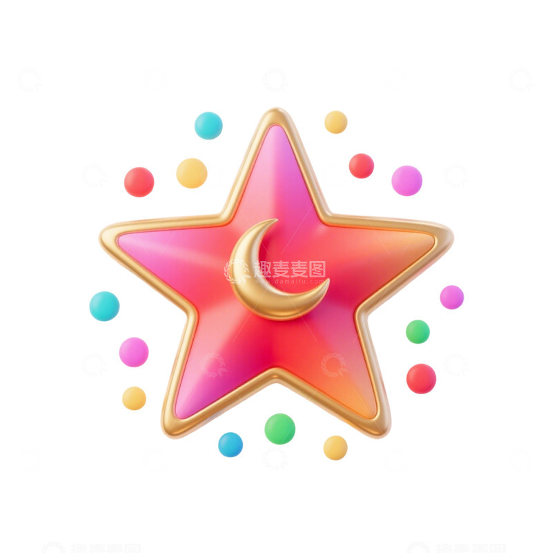 高清大图下载【趣麦麦图】红色立体星月星星元素设计素材