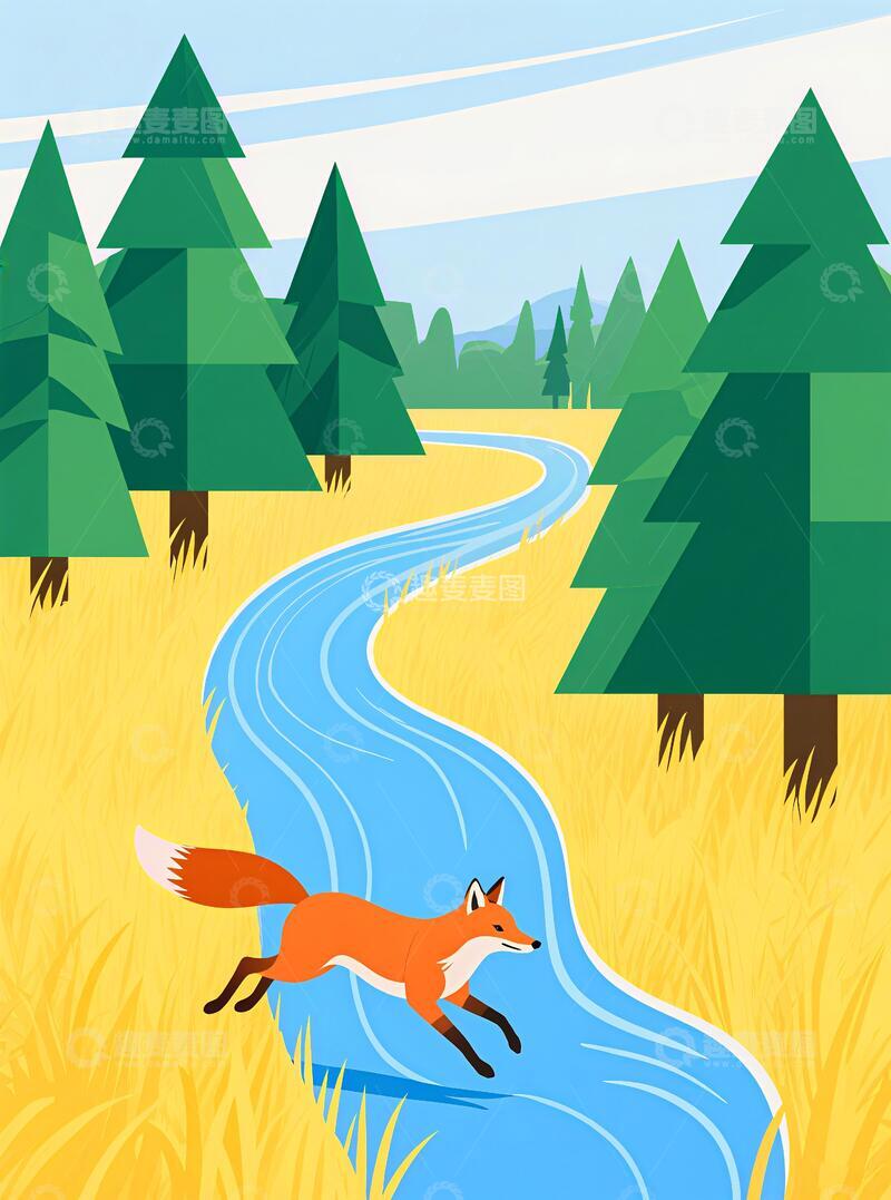 高清大图下载【趣麦麦图】客厅挂画三联画森林河流