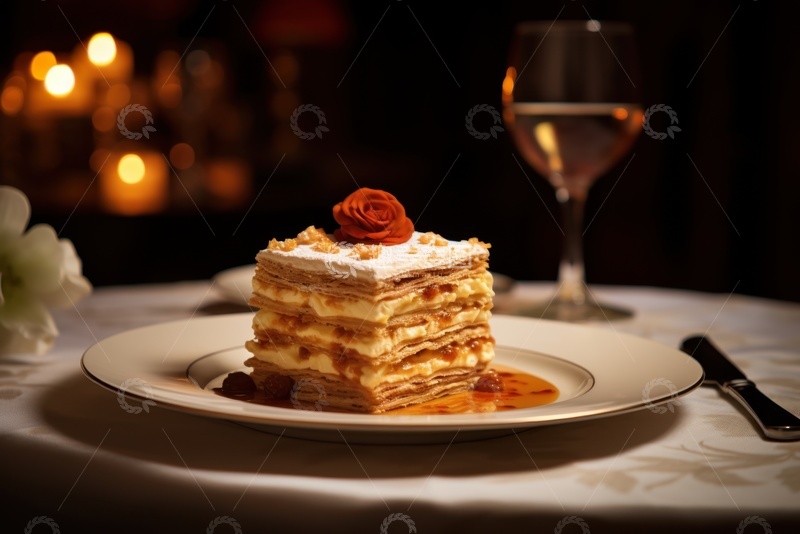 高清大图下载【趣麦麦图】一盘夹心千层奶油蛋糕