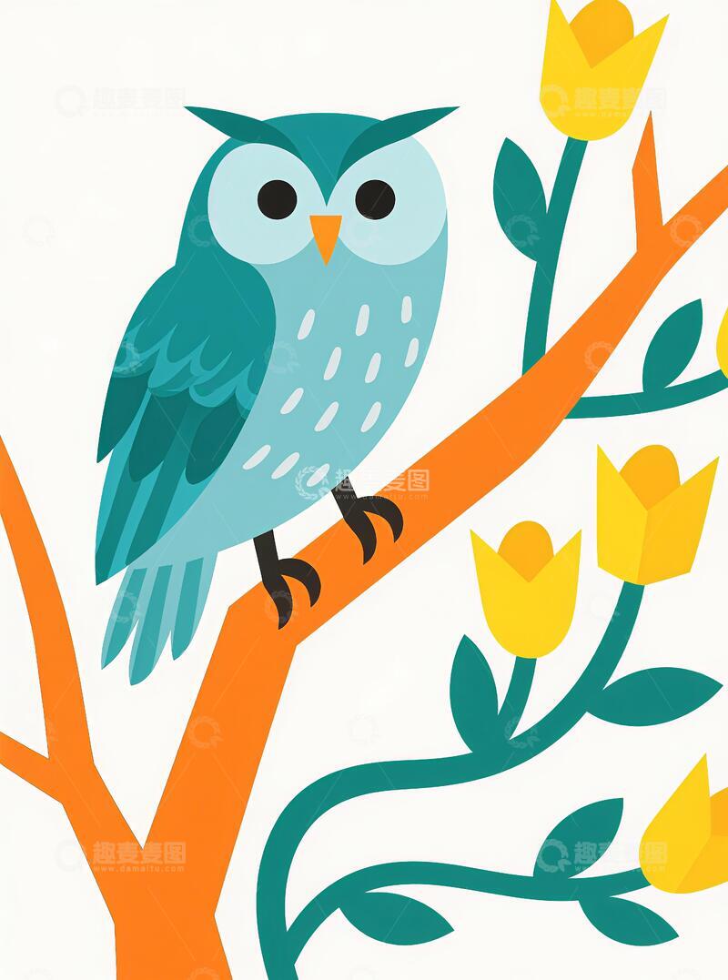 高清大图下载【趣麦麦图】客厅挂画三联画猫头鹰