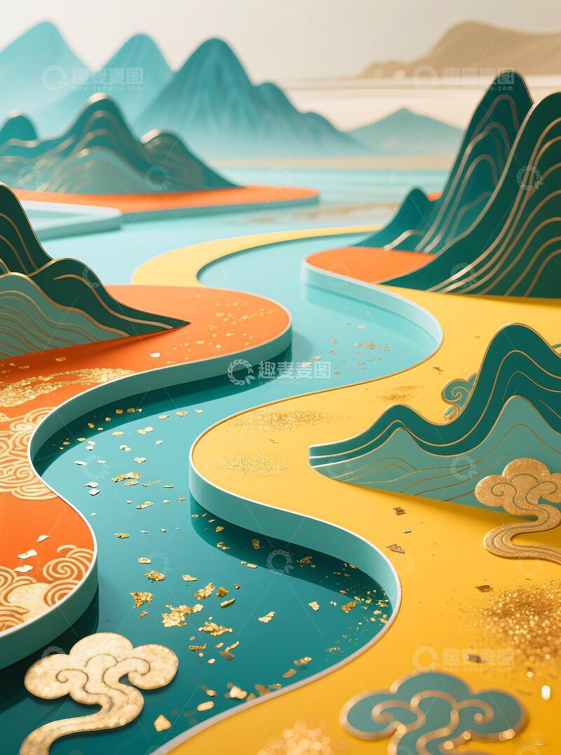 高清大图下载【趣麦麦图】客厅挂画三联画山水风景