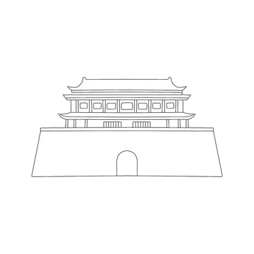 城门城楼阁楼建筑线稿线描建筑物