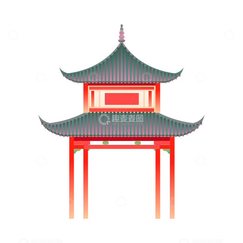 源文件下载【趣麦麦图】凉亭石亭亭子彩绘建筑线稿建筑物