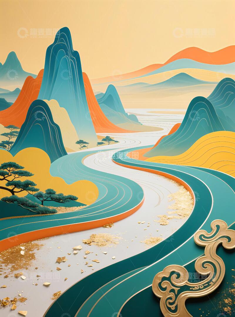 高清大图下载【趣麦麦图】客厅挂画山水风景三联画