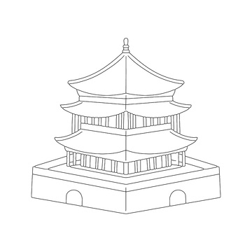 城楼城门阁楼高楼建筑线稿线描建筑物