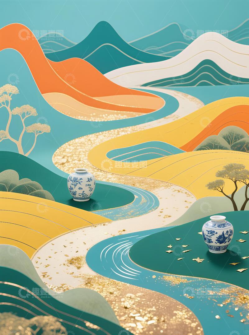 高清大图下载【趣麦麦图】客厅挂画抽象三联画