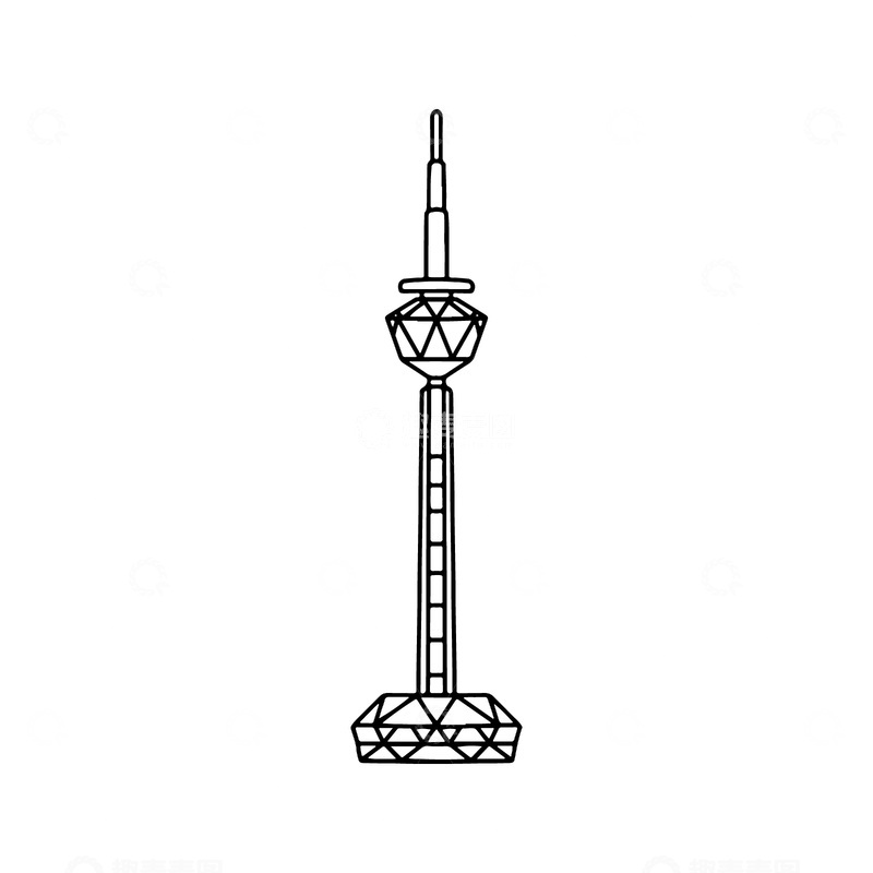 西安电视塔建筑线稿地标景点建筑物景观