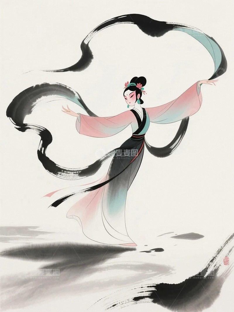 高清大图下载【趣麦麦图】水墨京剧旦角人物3