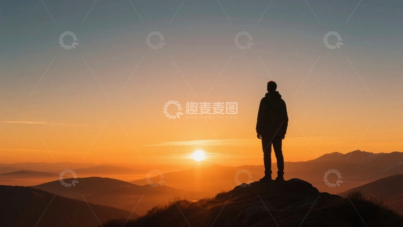 高清大图下载【趣麦麦图】山顶探险的日落剪影3