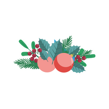 圣诞节浆果松枝树叶彩灯彩球