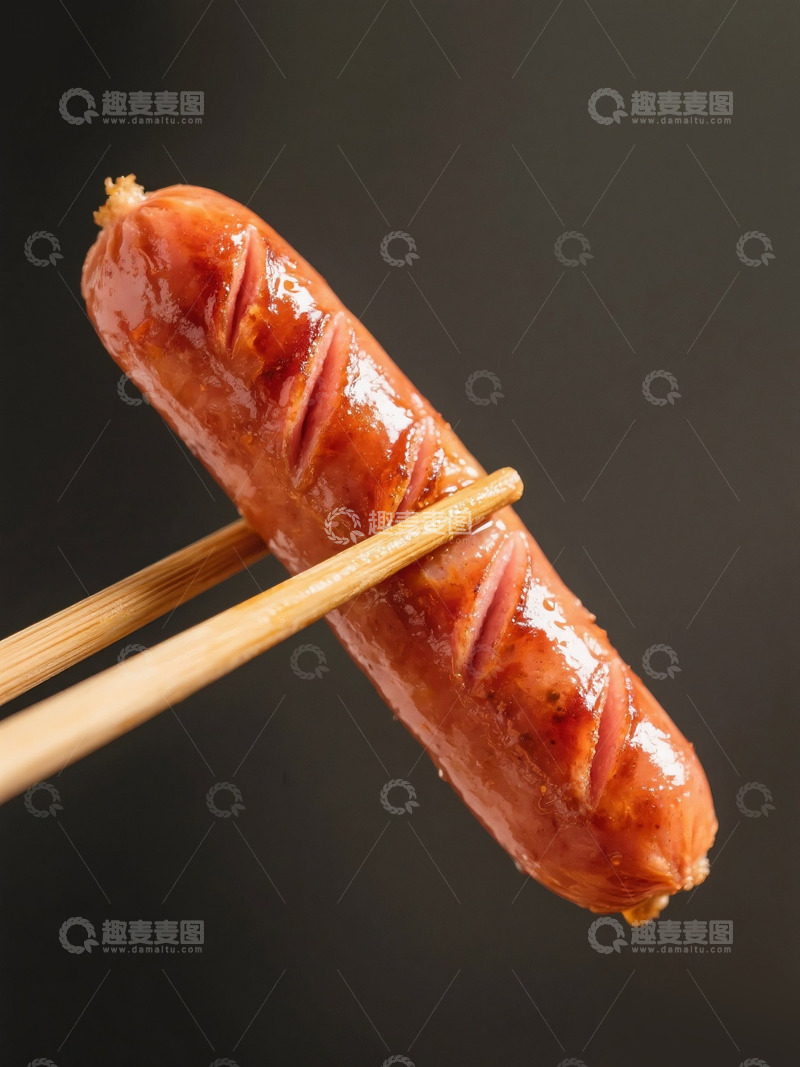 高清大图下载【趣麦麦图】筷子夹住一根烤肠高清美食摄影