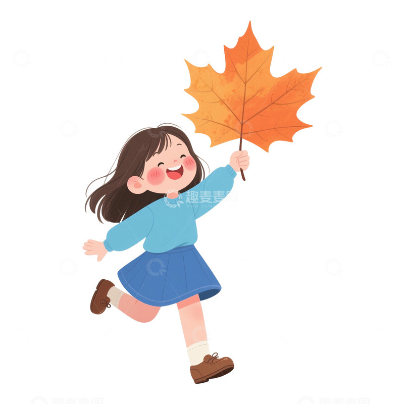 高清大图下载【趣麦麦图】秋季拿着落叶的可爱女孩免抠元素7