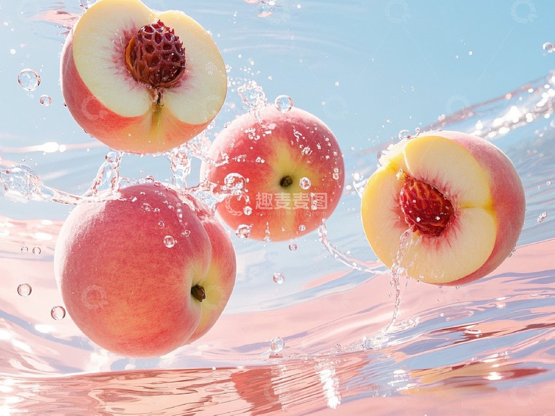 高清大图下载【趣麦麦图】几个桃子落入水中高清摄影