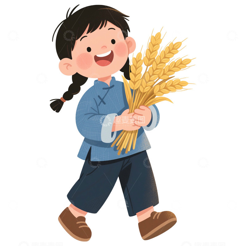 高清大图下载【趣麦麦图】秋季丰收的农民免抠元素6