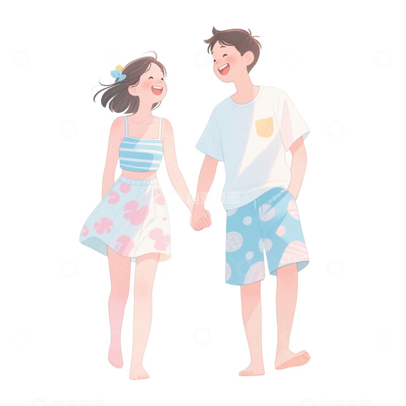 高清大图下载【趣麦麦图】情侣旅游散步免抠元素