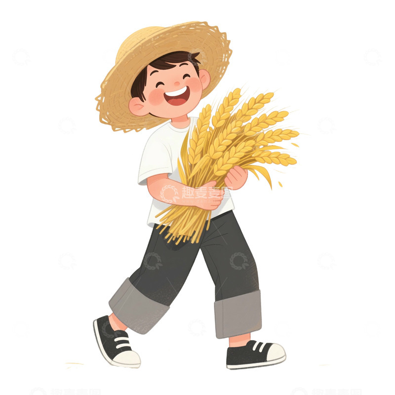 高清大图下载【趣麦麦图】秋季丰收的农民免抠元素7