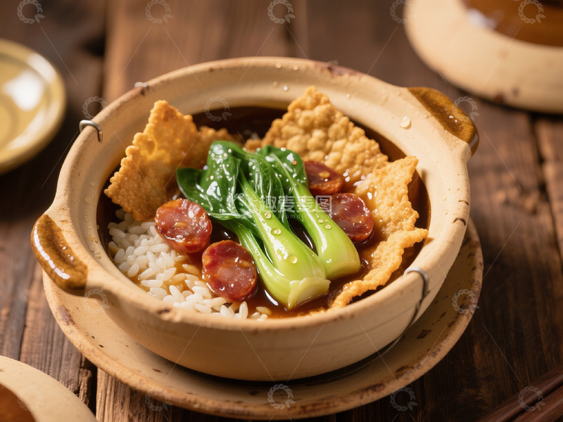 高清大图下载【趣麦麦图】餐桌上砂锅煲仔饭美食高清摄影