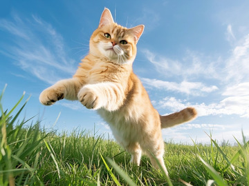 宠物猫在草地跳跃高清摄影