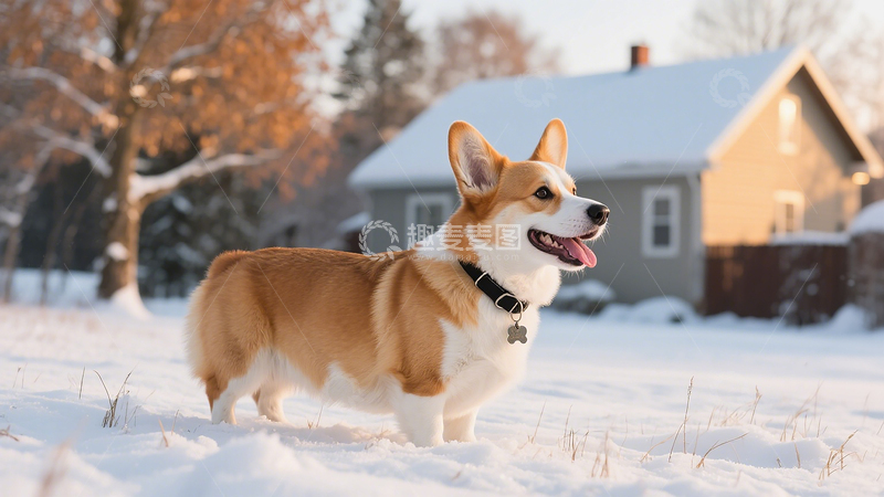 高清大图下载【趣麦麦图】萌宠摄影冬日雪屋前柯基犬欢乐瞬间
