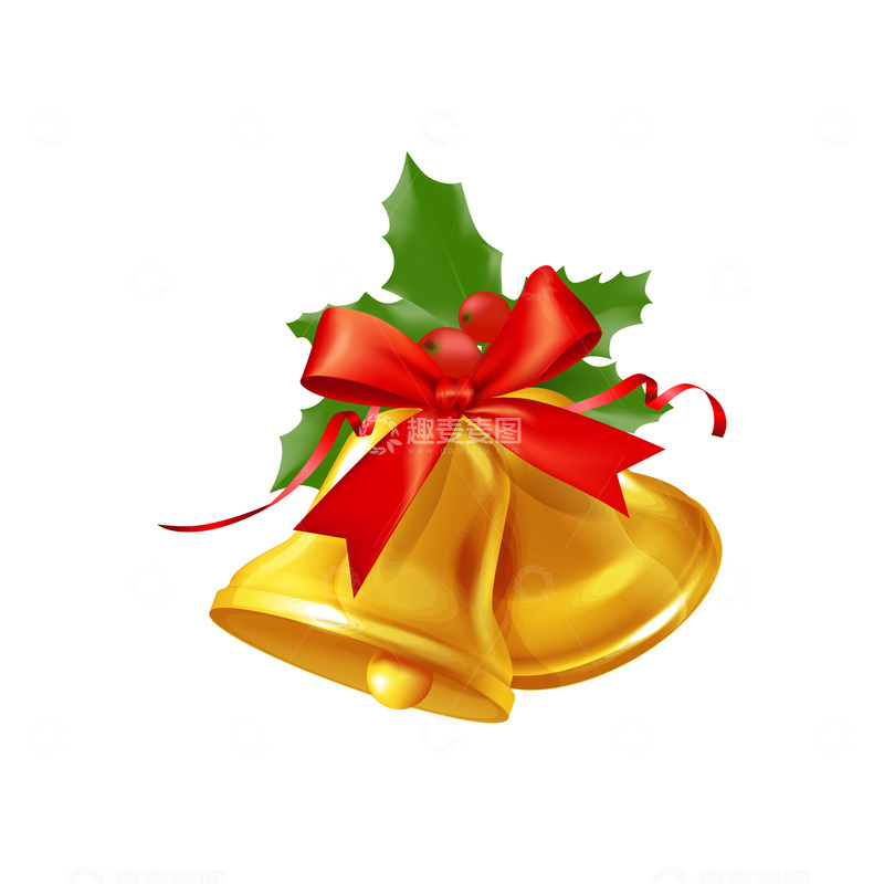 源文件下载【趣麦麦图】圣诞节铃铛响铃乐器蝴蝶结丝带绿叶