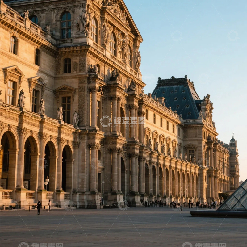 高清大图下载【趣麦麦图】黄昏卢浮宫建筑