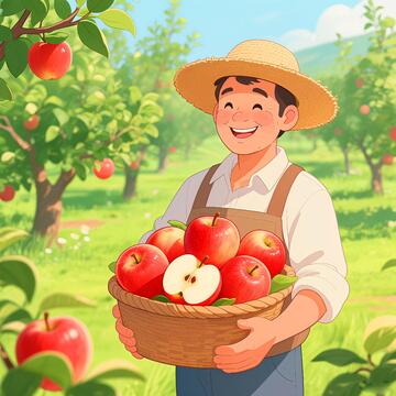 衣蛾果农抱着一款红富士苹果