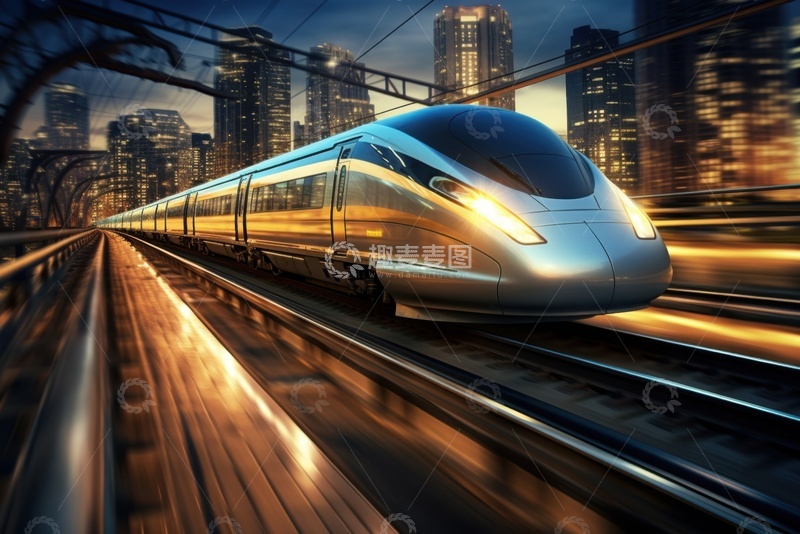 高清大图下载【趣麦麦图】城市里飞驰的高铁