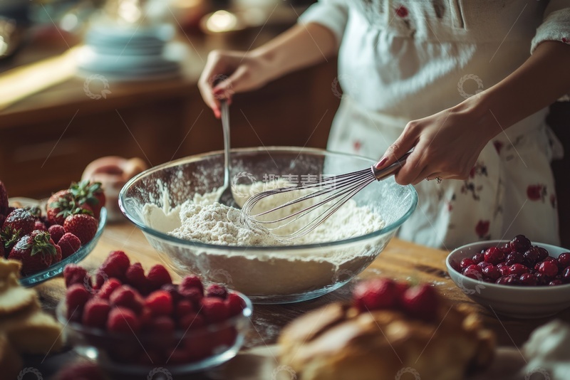 高清大图下载【趣麦麦图】制作草莓蛋糕的妇女