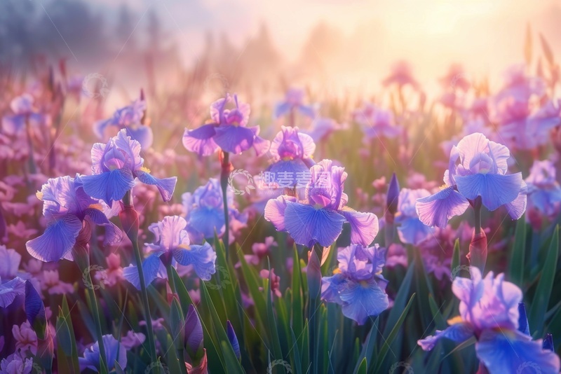盛开的一片鸢尾花花田