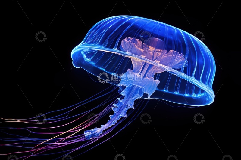 高清大图下载【趣麦麦图】一个蓝色的水母特写摄影