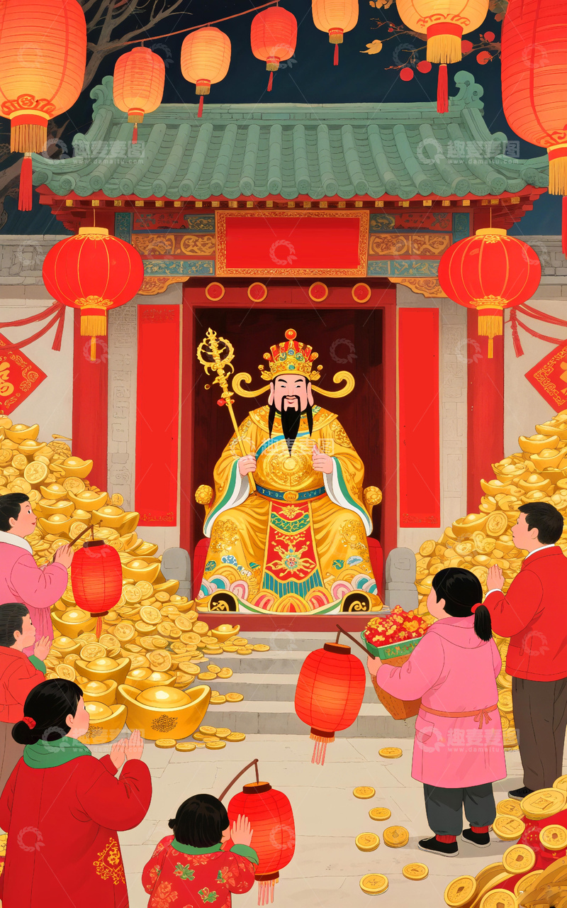 高清大图下载【趣麦麦图】新年到拜财神