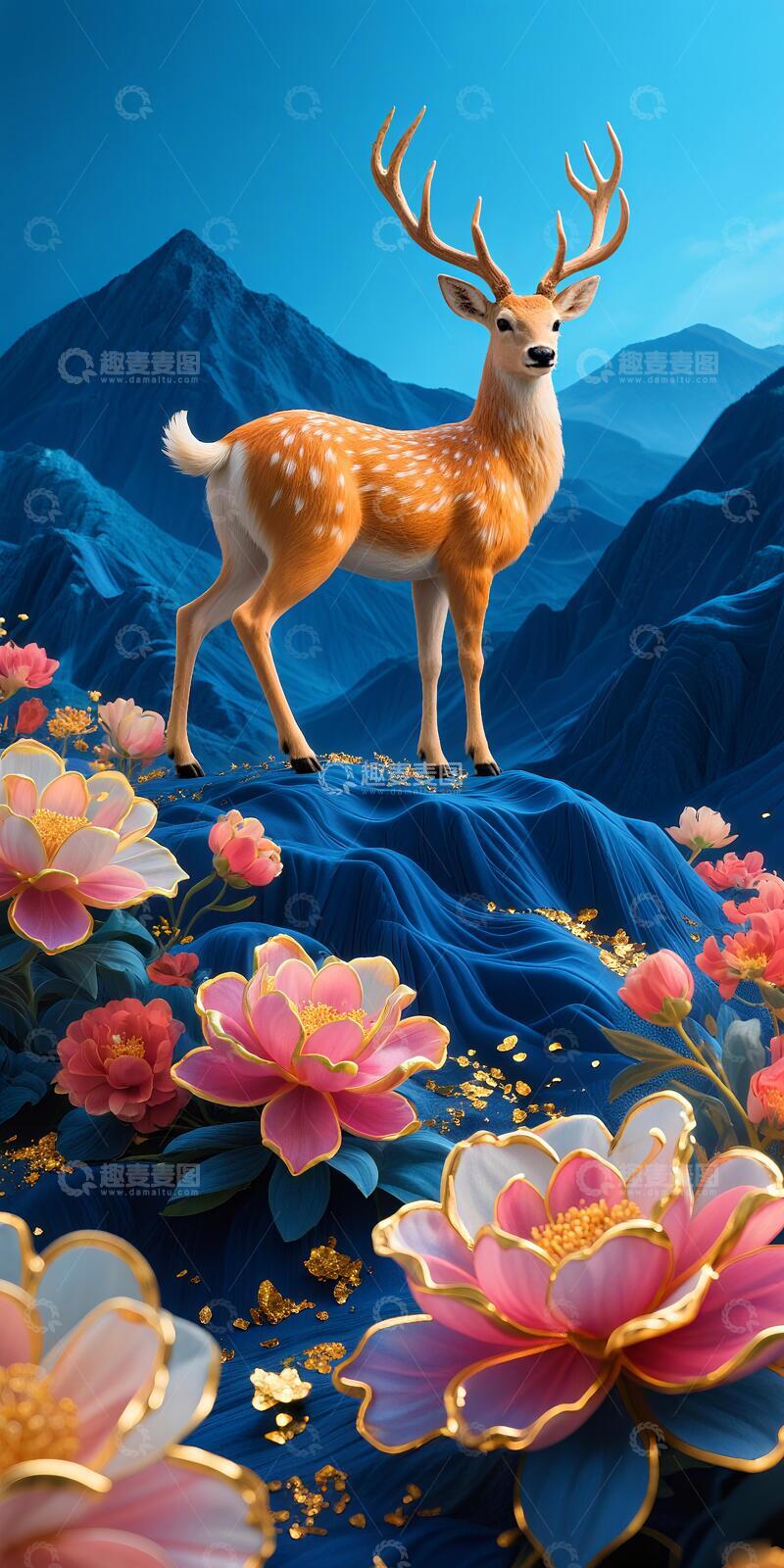 高清大图下载【趣麦麦图】客厅挂画发财鹿