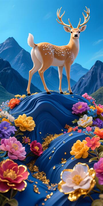 发财鹿走廊挂画