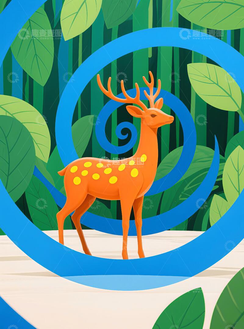 高清大图下载【趣麦麦图】发财鹿抽象画