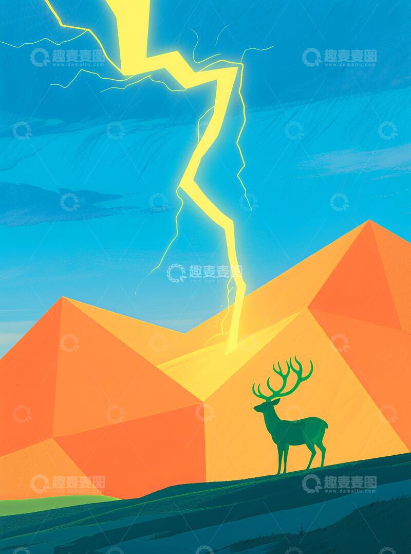 高清大图下载【趣麦麦图】客厅挂画三联画闪电