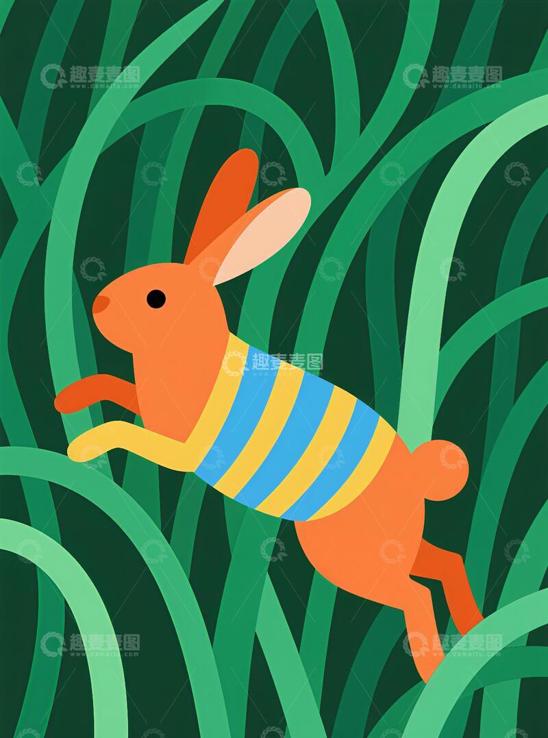 高清大图下载【趣麦麦图】兔子抽象画客厅挂画