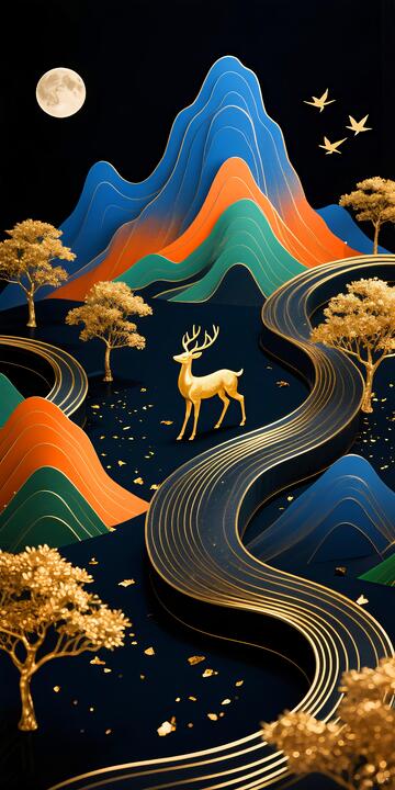 轻奢风格山水画玄关挂画