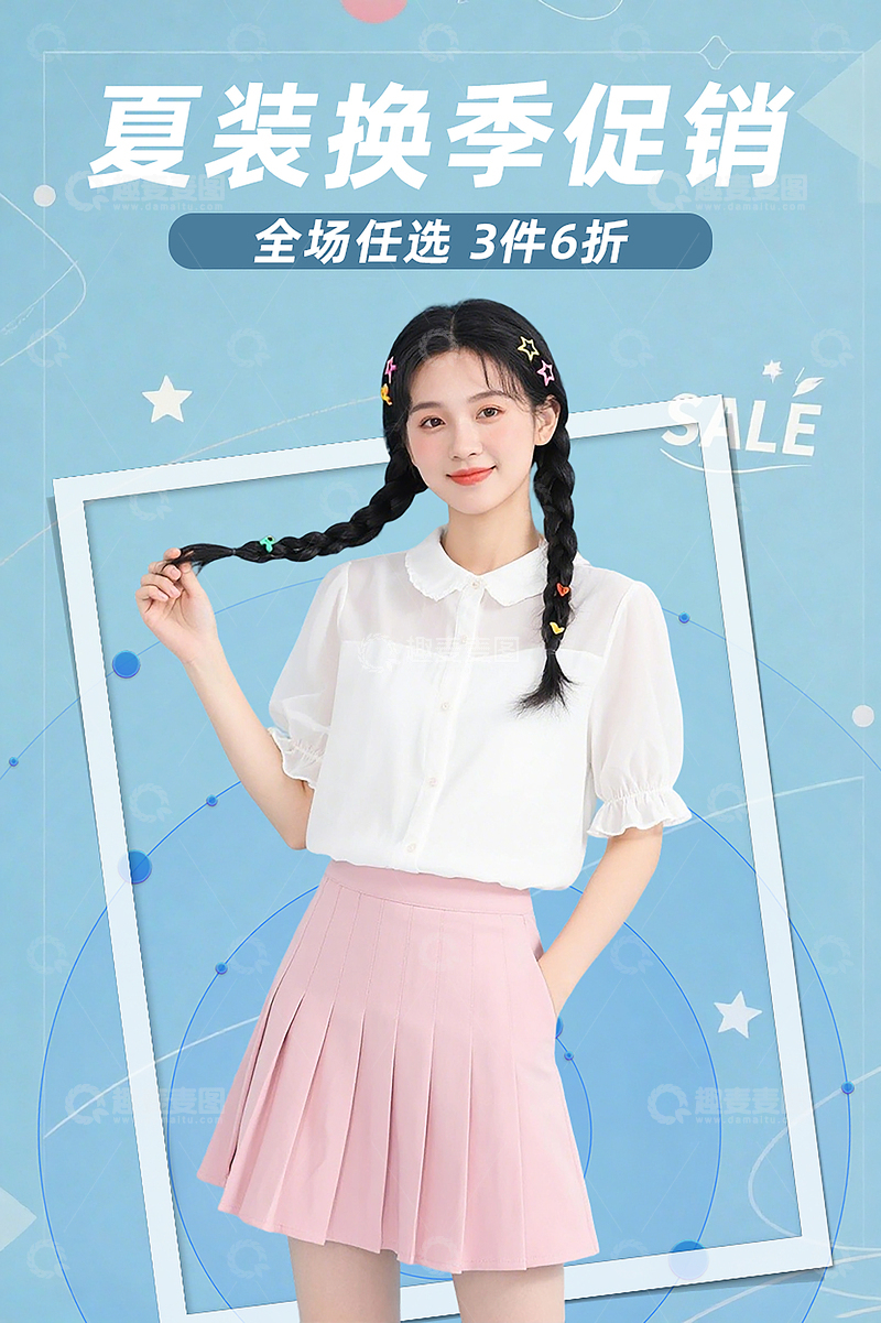 蓝色女装促销活动海报电商服装服饰海报